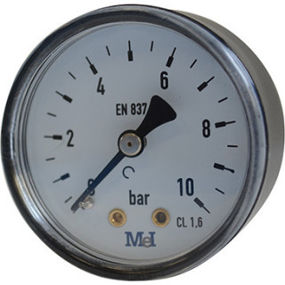 MANOMÈTRE 0-10 BARS M 1/4 PRISE ARRIÈRE COQUE 1 PIÈCE