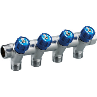 collecteur a robinet integré bleu mf 3/4 - 4 départs m 1/2