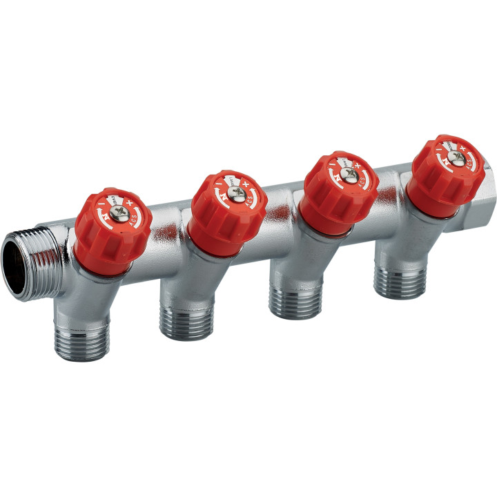 collecteur a robinet integré rouge mf 3/4 - 4 départs m 1/2