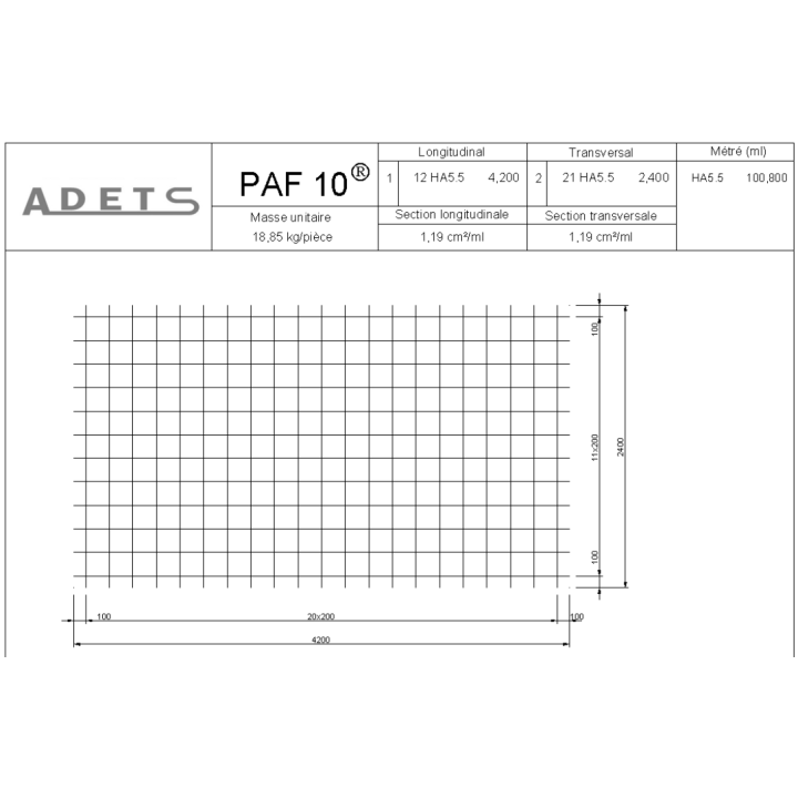 Mallas Soldadas PAF 10 - 3600 X 2400 - 200 X 200 - Diám 5.5 mm