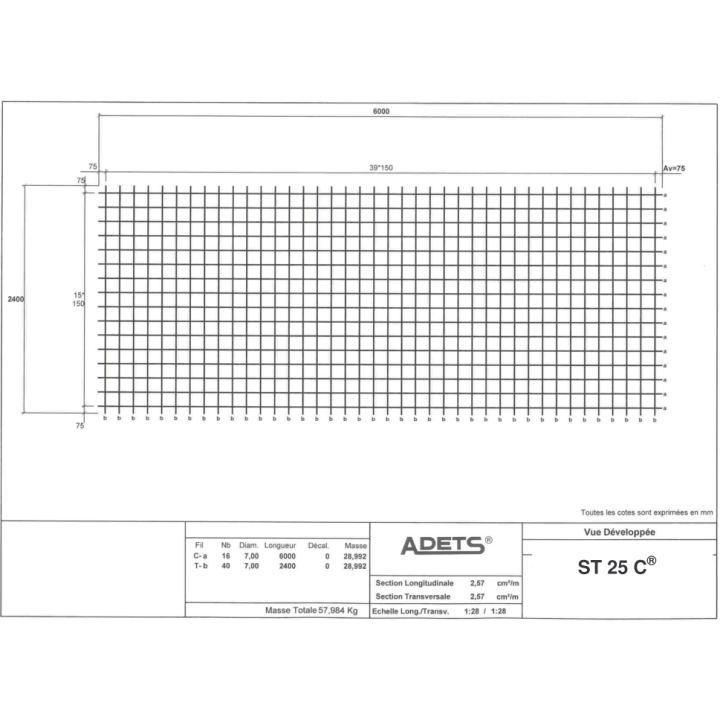 Malla Electrosoldada ST25C en 6000 X 2400, 150 X 150 & Diám 7 mm