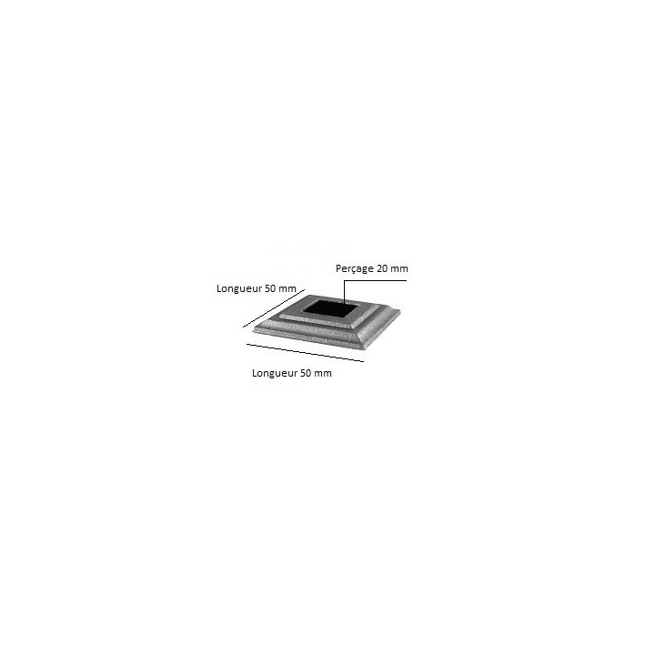 Cache carre 50x50mm perce 20x20mm hauteur 20 mm - Ferronnerie