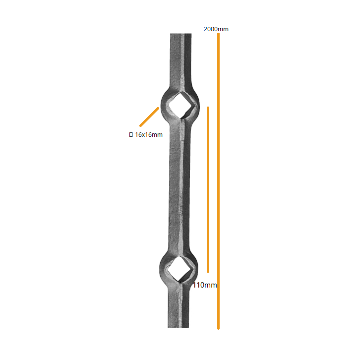 Travesaño abultado perforado cuadrado 16mm diagonal - click and collect