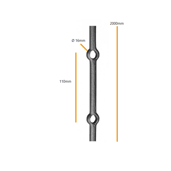 Traverse renflee percee pour barreaux ronds 16mm -  sur maison du fer