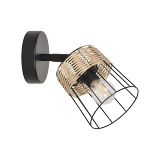 Foco de metal y ratán negro mate Corep Indah 1 luz l11cm.