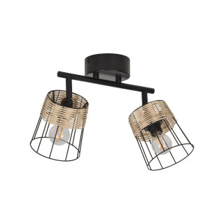 Foco de metal y ratán negro mate Corep Indah 2 luces, largo 32cm.