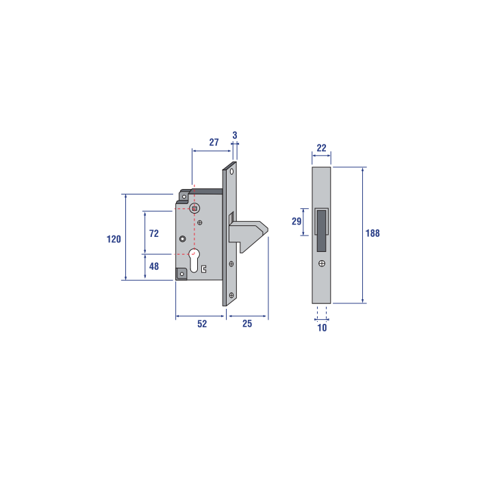 Serrure portail coulissant 60mm. accessoire portail