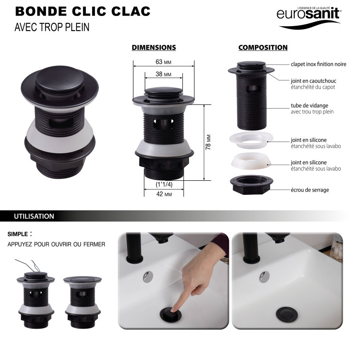 Desagüe de lavabo clic clac negro