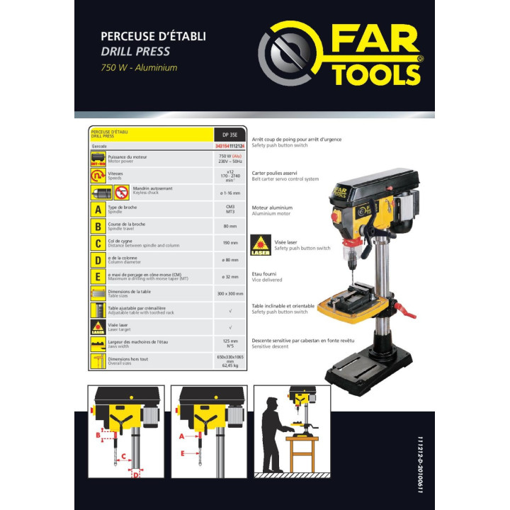 Perceuse colonne 750w - Outillage à main et portatif sur maison du fer