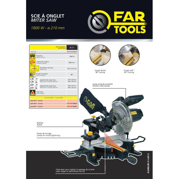 Sierra ingletadora radial 1800w - corte de madera - Herramientas manuales y portátiles en La Maison du Fer