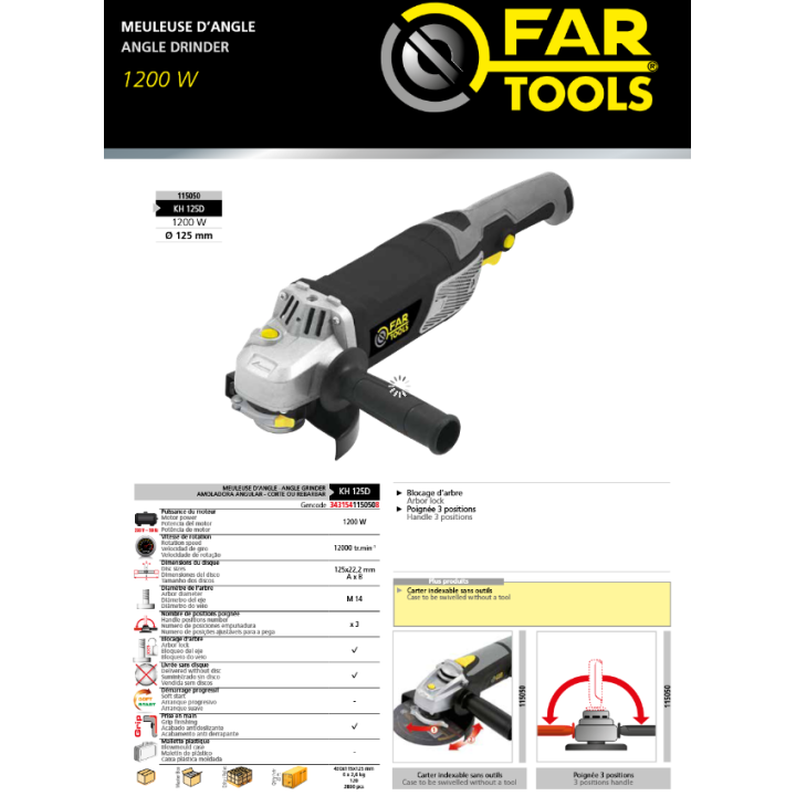 Amoladora angular con disco de 125mm FarTools - Maison du fer