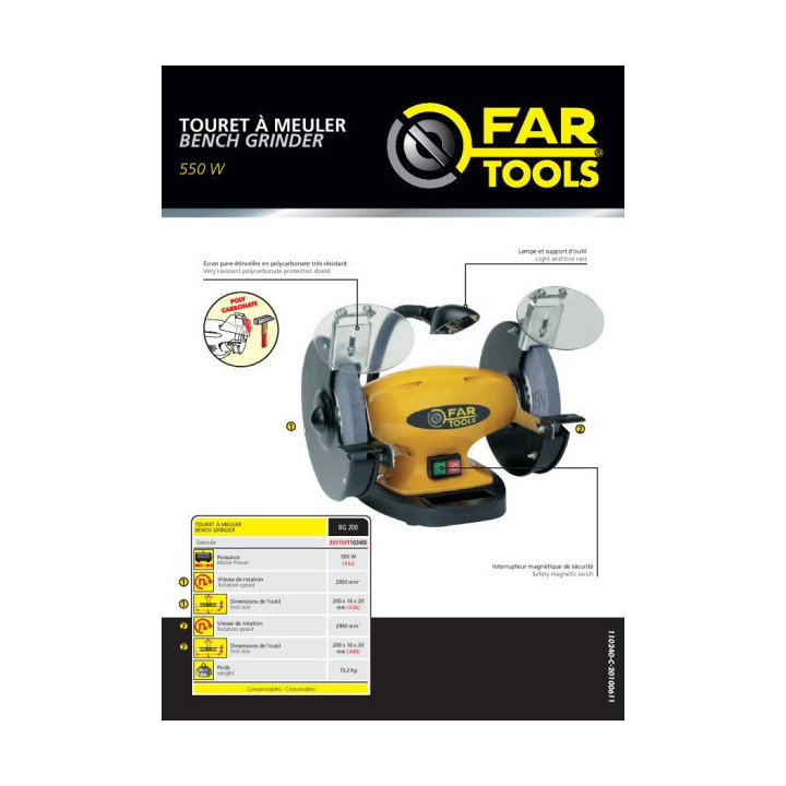 Esmeriladora de banco 550w muela 200x20x16mm - Herreros