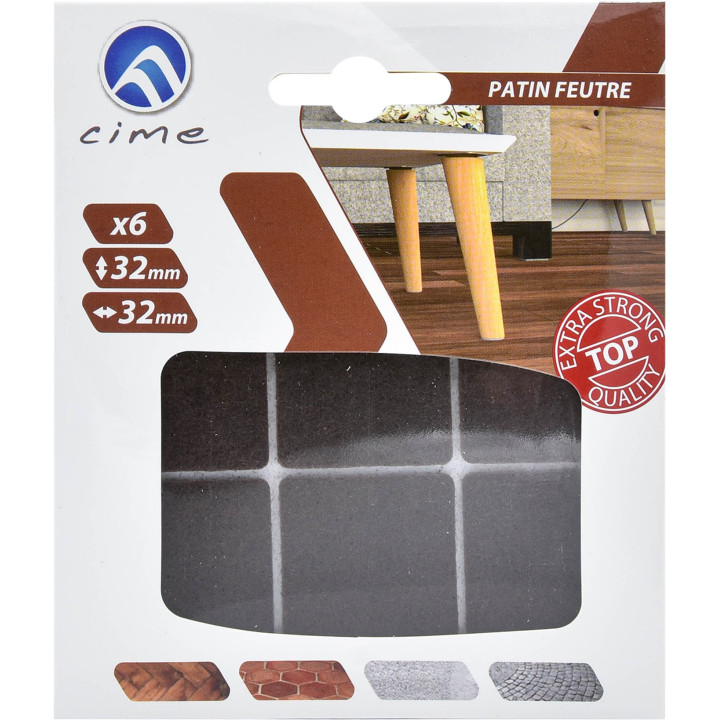 Patin carre adhesif feutre brun 32x32